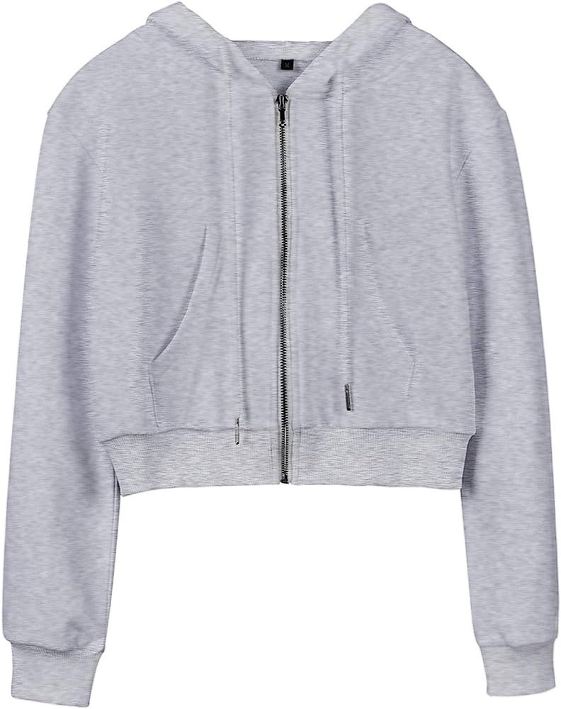 Yimoon Women's Casual Workout Long Sleeve Crop Tops Zip Up Hoodies Sweatshirts | Amazon (US)