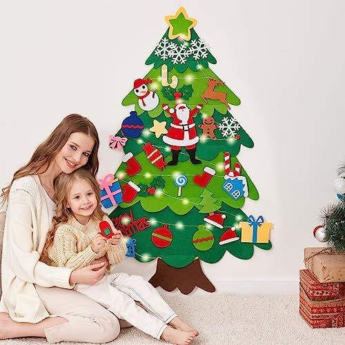 EMPOF Árbol de Navidad de fieltro para pared de niños, árbol de Navidad de fieltro para niños pequeñ | Amazon (US)