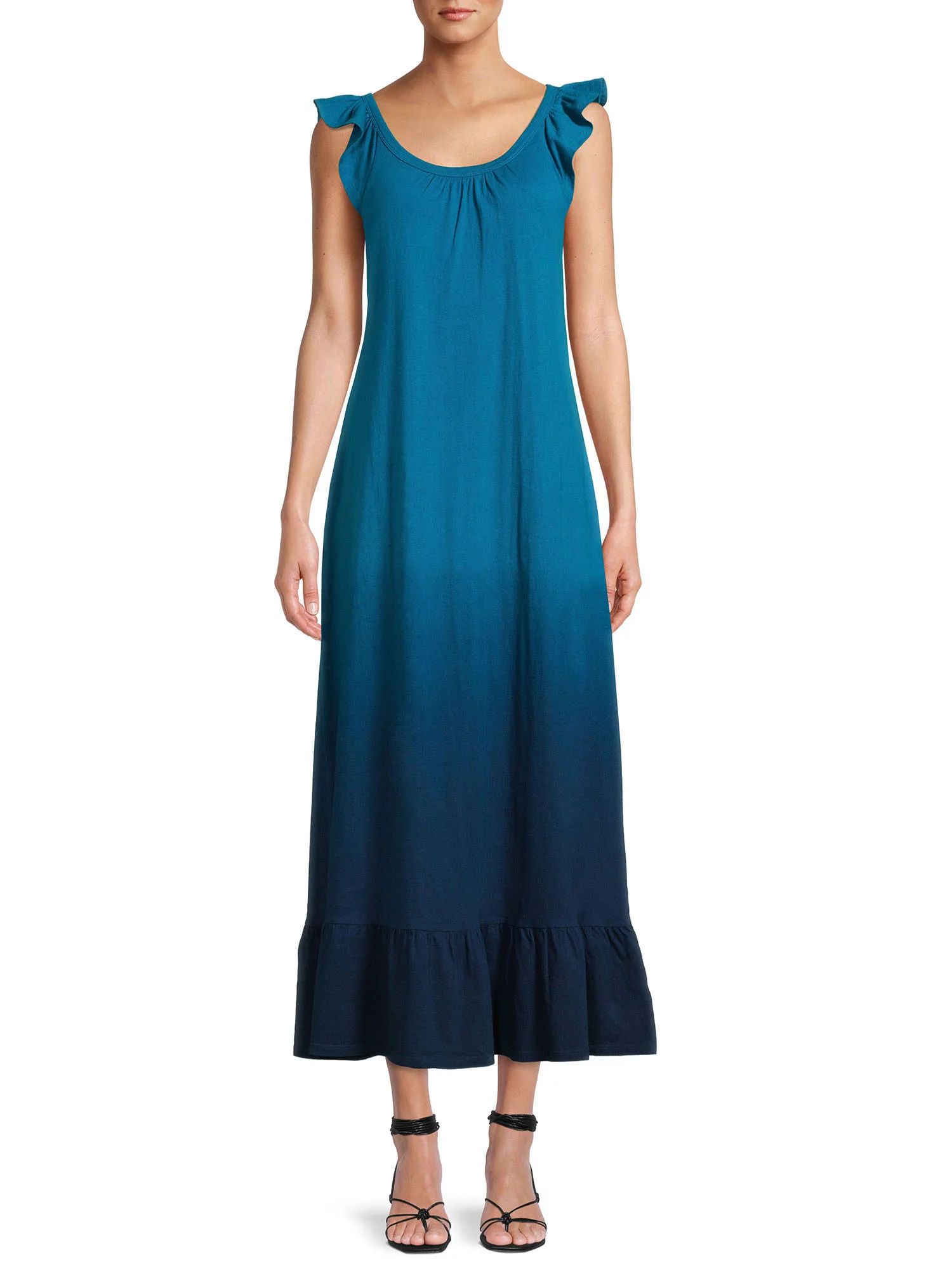 Time and Tru Women's Flutter Sleeve Knit Maxi Dress | Walmart (US)