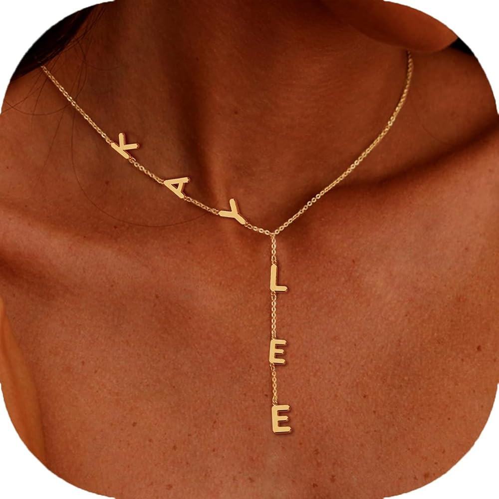 Custom Lariat Name Necklace Personalized Letter Initial Necklace 18K Gold Plated Long Necklace Cu... | Amazon (US)