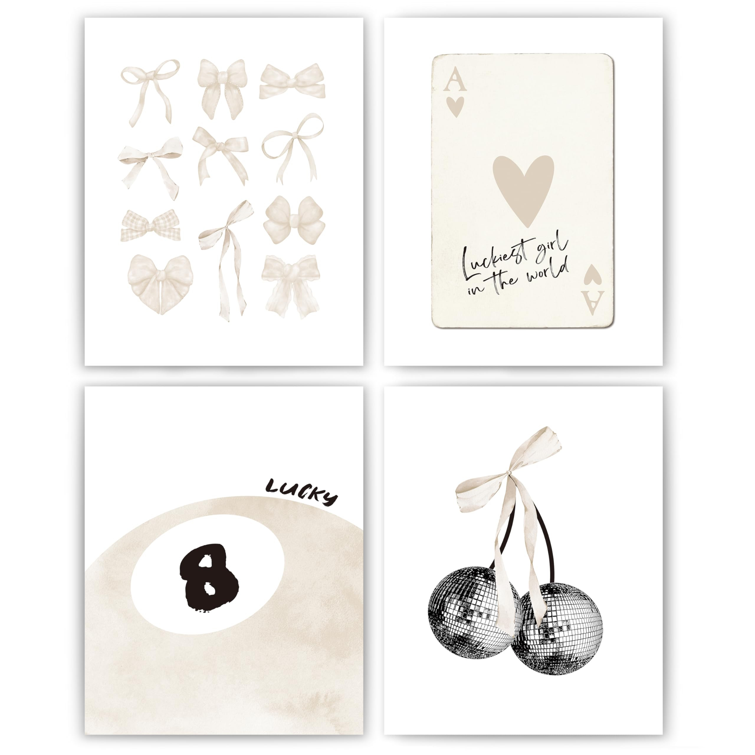 okaxscm Beige Coquette Trendy Preppy Wall Art Prints Set of 4, Coquette Room Decor, Preppy Room D... | Amazon (US)