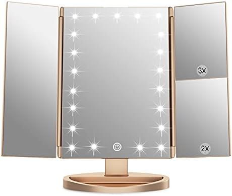 WEILY Vanity Makeup Mirror,1x/2x/3x Tri-Fold Makeup Mirror with 21 LED Lights and Adjustable Touc... | Amazon (US)