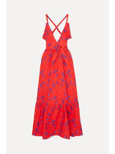 Borgo De Nor - Violeta Ruffle-trimmed Printed Cotton-poplin Maxi Dress - Red | NET-A-PORTER (US)