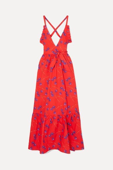 Borgo De Nor - Violeta Ruffle-trimmed Printed Cotton-poplin Maxi Dress - Red | NET-A-PORTER (US)