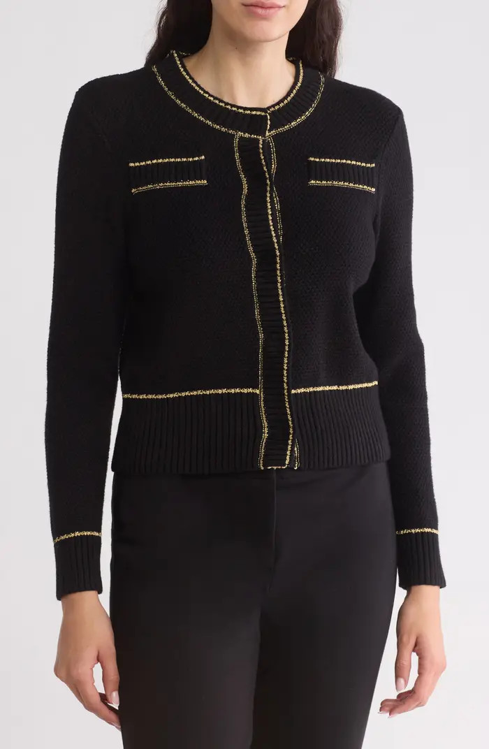 Adrianna Papell Metallic Stripe Waffle Knit Crop Cardigan | Nordstromrack | Nordstrom Rack