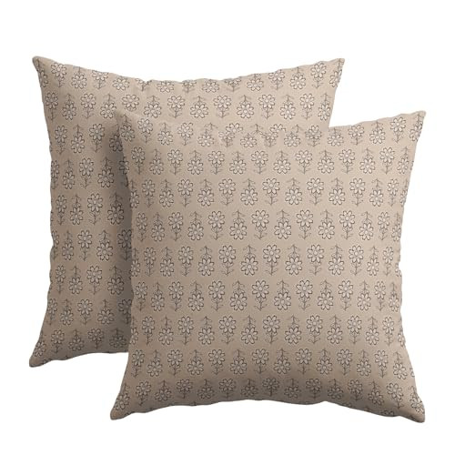 Kawani Vintage Pillow Covers 24x24 Inch Set of 2 Beige Floral Block Print Outdoor Decorative Throw Pillows Neutral Pattern Pillowcases Square Cushion Covers for Couch Home Decor | Amazon (CA)