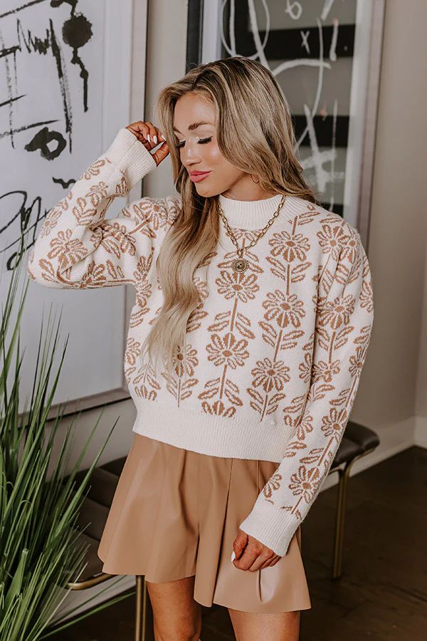 Bloom With A View Knit Sweater In Iced Mocha | Impressions Online Boutique