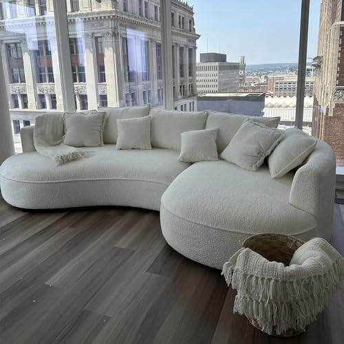 kevinplus 125'' Curved Sofa Cloud Boucle Couch with Chaise Lounge for Living Room, L-Shape Modern Sectional Luxury Upholstery 5-Seat Sofa for Apartment (Right-Facing, Boucle Beige) | Amazon (US)