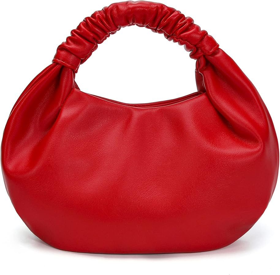 Chic Top Handle Bag for Women Small Ruched Hobo Handbag Soft Faux Leather Tote Bags Purse | Amazon (US)