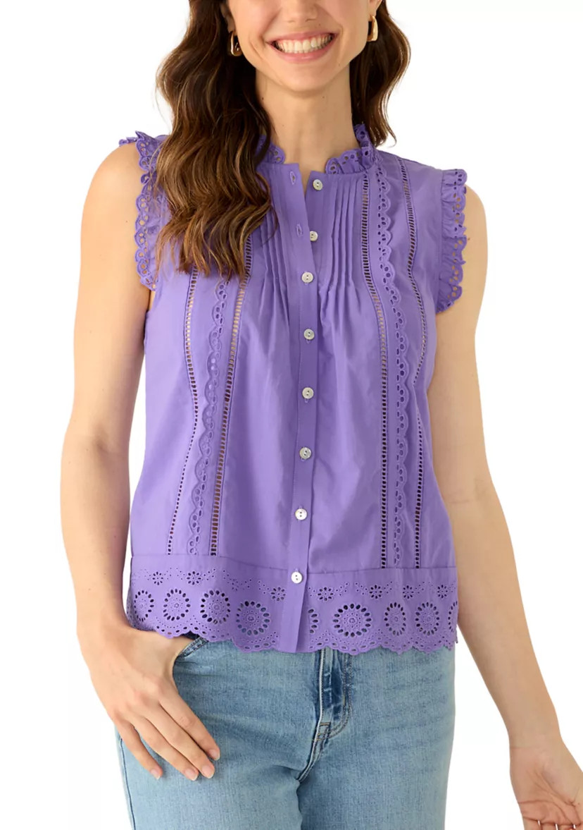 Women's Sleeveless Crochet Trim Blouse | Belk