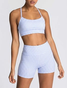 ABOCIW Workout Sets for Women 2 Piece Color Block Strappy Sports Bra High Waist Shorts Gym Yoga P... | Amazon (US)