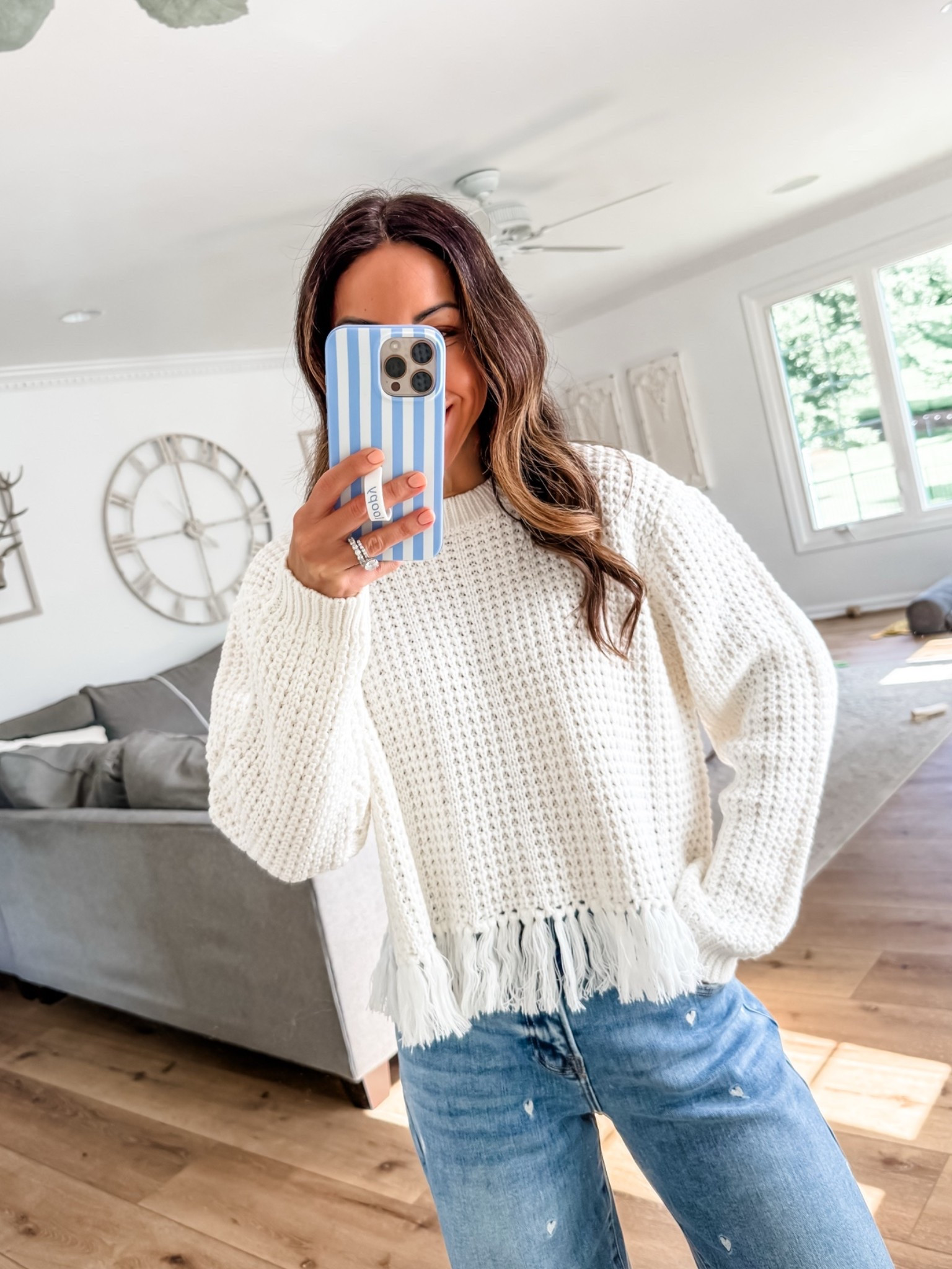 Small fringe sweater. White sweater.

#LTKOver40