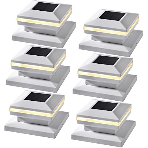 MAGGIFT 6 Pack Post Lights, Outdoor Cap for Fence Deck Patio, Solar Powered, Warm White High Brightness SMD LED Decorative Lighting, Lamp Fits 4x4, 5x5 or 6x6 Wooden, White | Amazon (US)