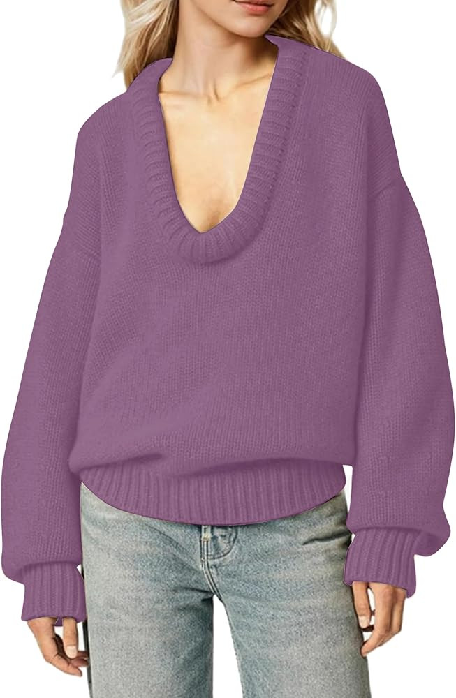 Women's Oversized U Neck Pullover Sweater Long Sleeve Knitted Sweater Chunky Trendy Fall Winter S... | Amazon (US)