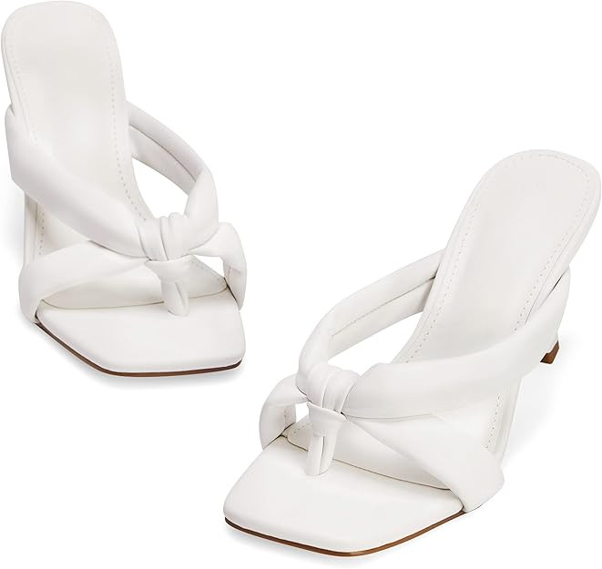 Coutgo Womens Thong Heels Mules Square Toe Heeled Flip Flops Mule Sexy Stiletto Dress Party Sanda... | Amazon (US)