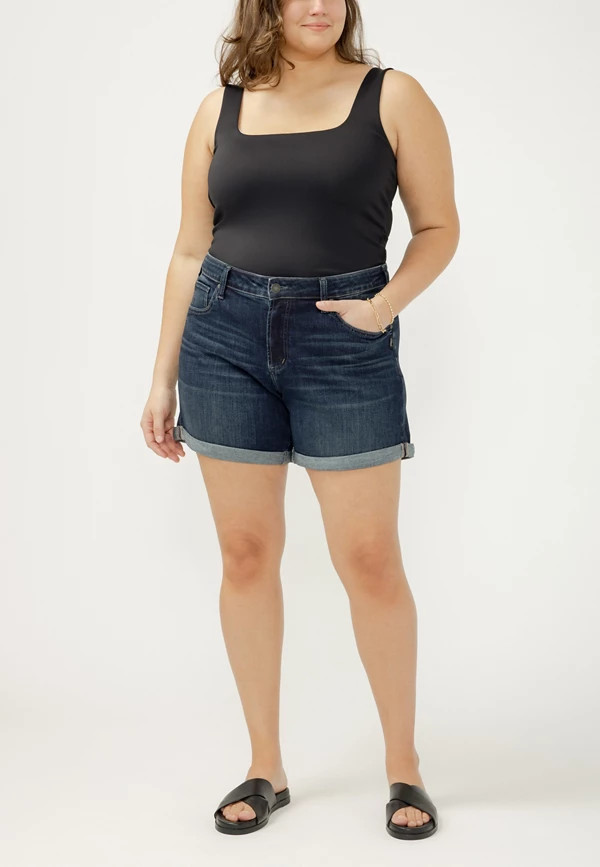 Plus Size Silver Jeans Co.\u00ae Mid Rise Luxe Stretch Rolled Hem 6in Boyfriend Short | Maurices