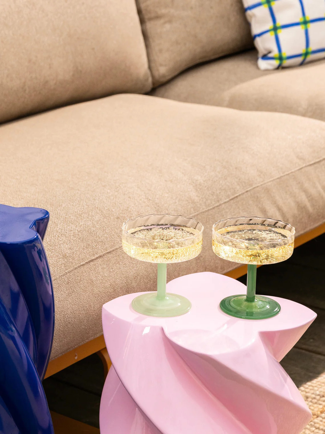 Handgefertigte Champagnerschalen Twirl aus Borosilikatglas, 2er-Set | Westwing EU