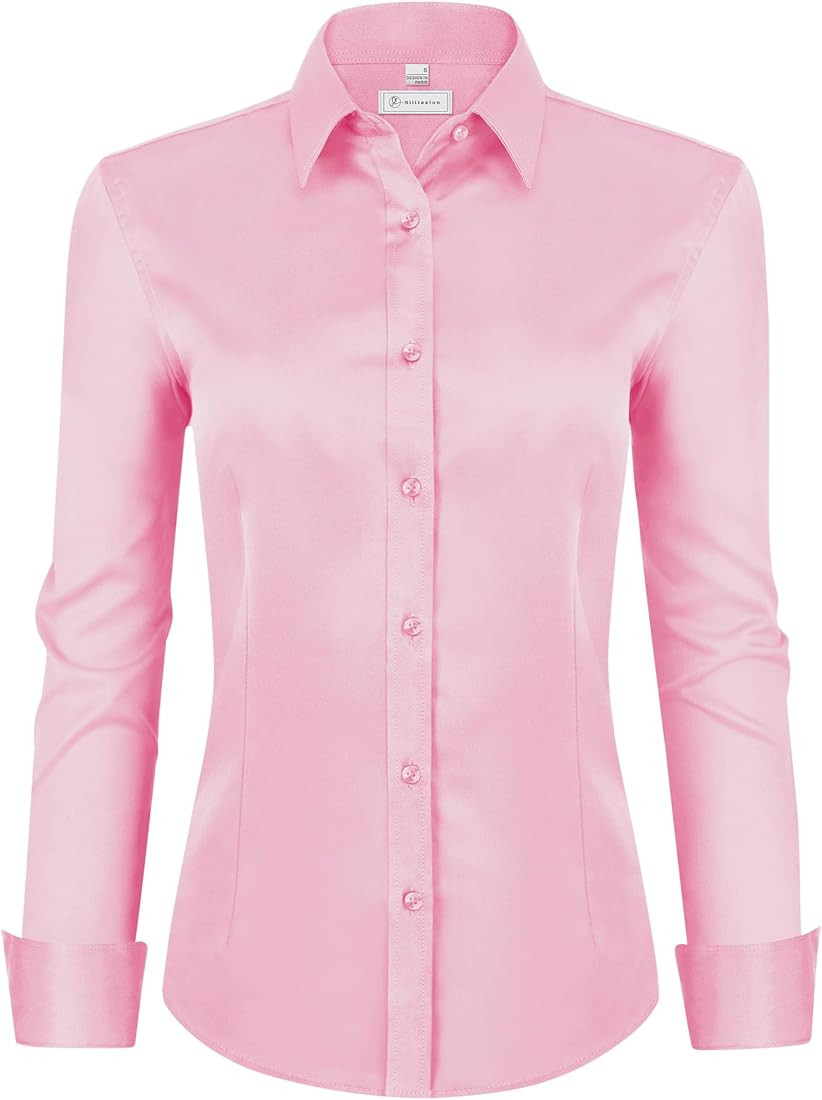 siliteelon Womens Classic-Fit Dress Shirts Long Sleeve Button Down Wrinkle-Free Stretch Solid Cas... | Amazon (US)