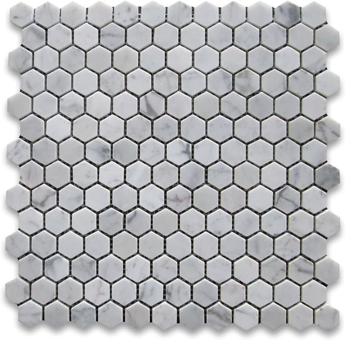 Stone Center Online Carrara White Marble 1 inch Hexagon Mosaic Tile Polished Kitchen Bath Wall Fl... | Amazon (US)