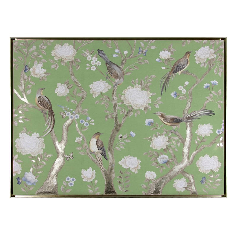 Grace Mitchell Jade Garden Birds & Flowers Framed Canvas, 46x21 | At Home