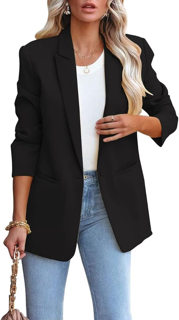 LCRRRN Womens Casual Loose Blazers Long Sleeve Pockets Work Office Jacket Blazer | Amazon (US)