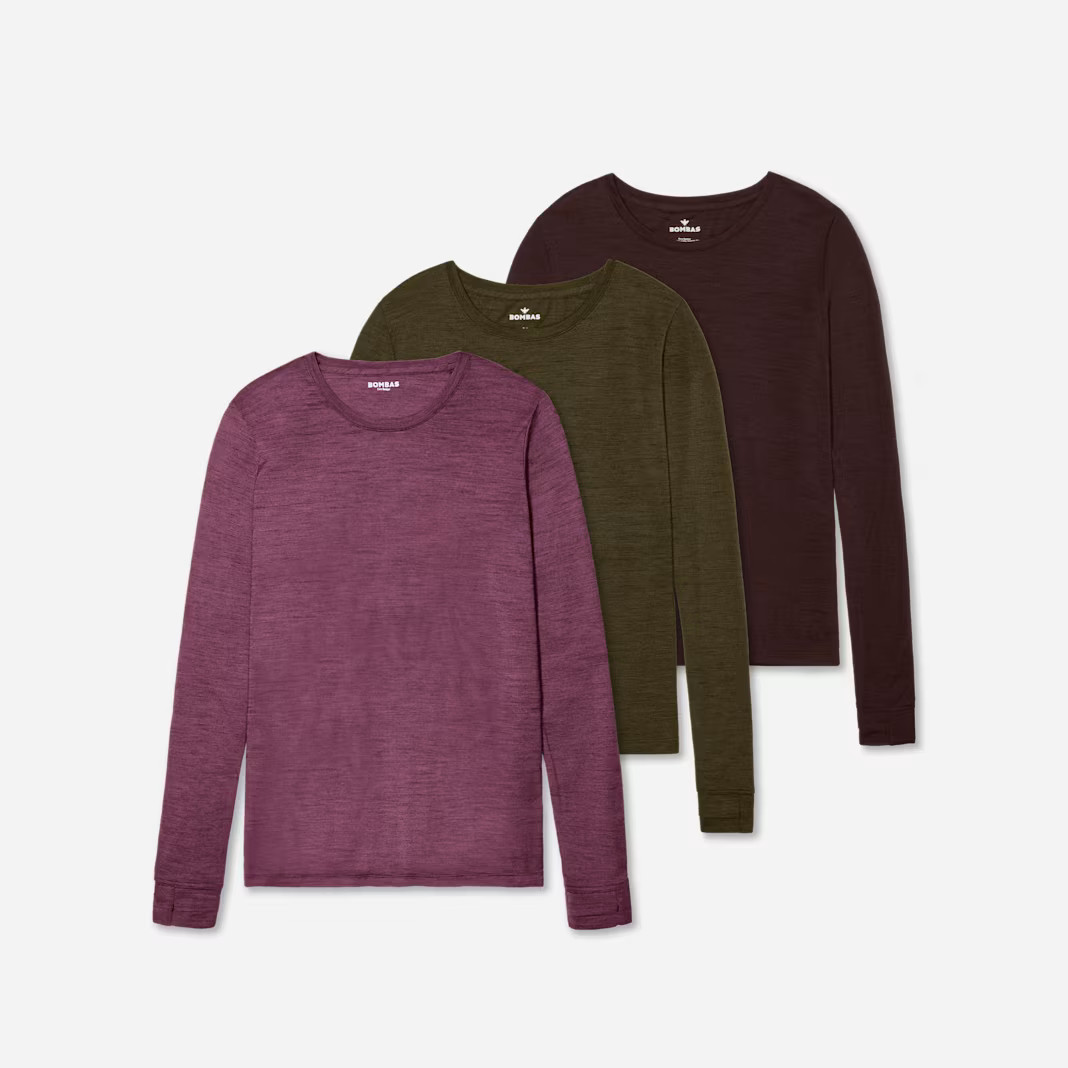 Women's Merino Wool Blend Crew Neck Long Sleeve T-Shirt 3-Pack | Bombas