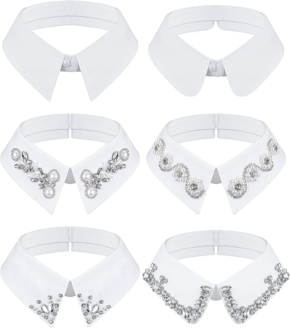 6 Pieces Rhinestones Half Shirt Blouse Dickey Collar Fake Collar Rhinestone Shirt Detachable Coll... | Amazon (US)