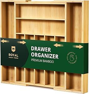 Luxury Bamboo Kitchen Drawer Organizer - Silverware Organizer - Utensil Holder and Cutlery Tray w... | Amazon (US)