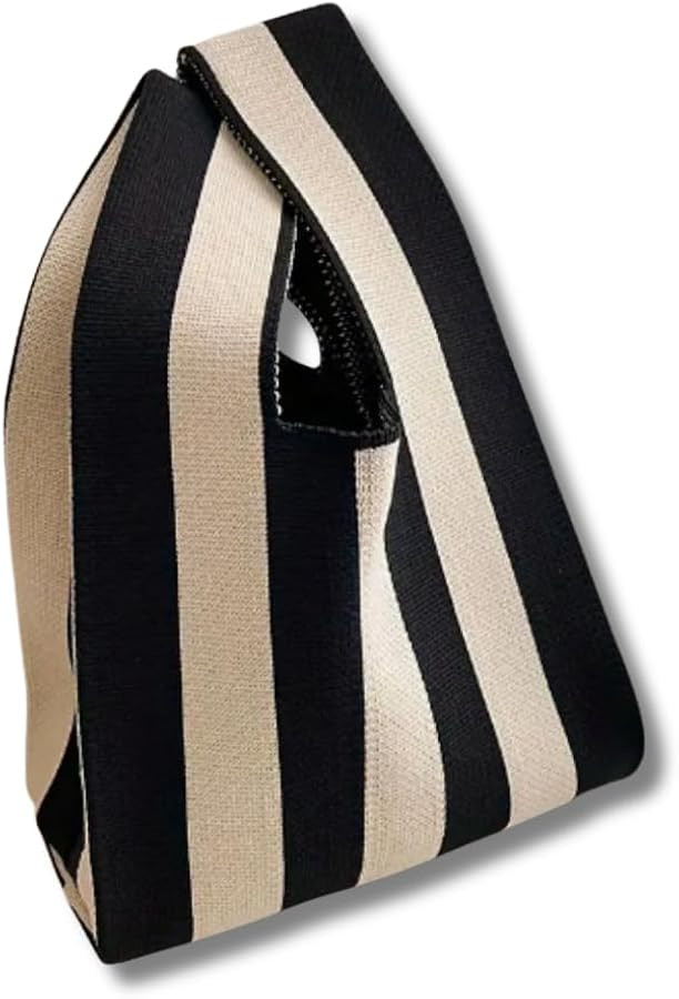Black Striped Knitted Soft Mini Tote Trendy Crochet Hobo Bag, Casual Women's Knot Handbag Clutch ... | Amazon (US)