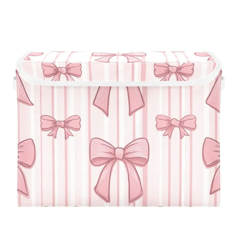 Vertical Pink Stripes with Bows Foldable Storage Bin with Lid and Handle Collapsible Storage Box ... | Walmart (US)