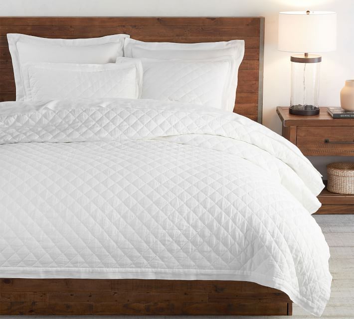 Belgian Flax Linen Diamond Quilt & Shams - White | Pottery Barn (US)