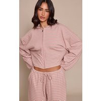 Petite Pink Striped Soft Fleece Zip Up Jacket | PrettyLittleThing US