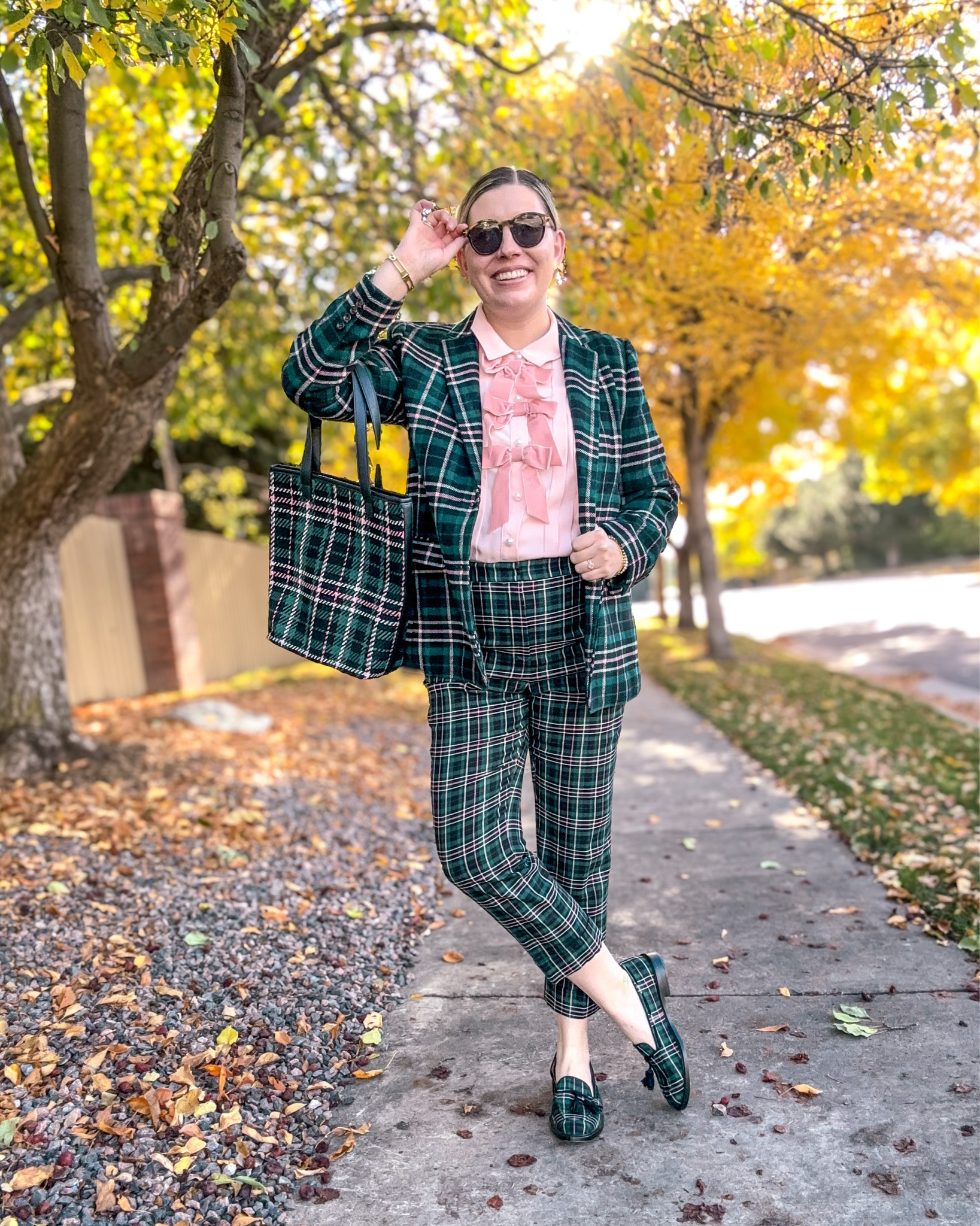 Look 10 - The Coco Cabana
A curated style series

Every item except for the pants was found secondhand, and it honestly feels like such a delight to FINALLY have the full look together exactly how I imagined it.

I share this partly because it highlights two lessons I’ve learned about shopping in the modern era:

1️⃣ If you love something - a print, a fabric, a collection - and you have the room in your budget and wardrobe, there’s no need to “choose just one piece.” You don’t get extra points for restraint or for buying something that you’ll ultimately wear less in the name of variety. If you adore the green plaid, go ahead and get the whole green plaid suit. You’ll get more use out of a print that you love in the end, even if it feels redundant to have it in the pants AND the skirt- ya know what I mean?

2️⃣ On the other hand, if you can’t buy it now, don’t panic. The internet is a wonderful place for shopping procrastinators like us - Between Poshmark, eBay, The RealReal, and Mercari, most pieces will find their way back to you eventually. It may take a little patience (and a few saved searches), but they’ll turn up - just like this outfit did.

✨ About Coco Cabana:
This capsule is all about fall textures and pops of color. It’s Palm Beach glamour reimagined for fall - a reminder that classic doesn’t have to mean quiet. My capsules as a whole follow this philosophy: curated, story-driven collections that mix new finds, secondhand treasures, and rental pieces into cohesive seasonal worlds.

Jacket, Pants, Bag & Shoes - Ann Taylor (some second hand linked)
Top - Atlantic Pacific for Halogen
Sunglasses - Tom Ford (linked)
Earrings - Kate Spade (linked)
Brackets - Rocksbox & Vintage (similar linked)

#CocoCabanaCapsule #FallFashion #SecondhandStyle #ThriftedFinds #PatternPlay #WardrobeStories #PreppyStyle #PalmBeachPrep #ColorfulStyle #ShopYourStory #matchymatchy #ColorfulFashion 

#LTKSeasonal #LTKSaleAlert #LTKStyleTip