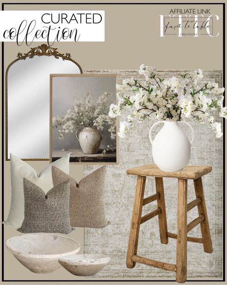 Curated Collection. Follow @farmtotablecreations on Instagram for more inspiration.

Spring Flowers Painting in Vintage Vase, PRINTABLE ART, Muted Toned Floral Art. Afloral Clay Jug Vase. Luxe B Co. Vintage Square Elm Stool. Amber Lewis x Loloi Honora Ivory / Natural Area Rug. Serene Pillow Cover Set. Hackner Home. 37" Artificial Cherry Blossom Branch. Rustic Whitestone Terracotta Bowl. Luxe B Co. Afloral vase. Terracotta Floor Jug. Better Homes & Gardens Ornate Mirror. 

Loloi Rugs | Magnolia Home | console table | console table styling | faux stems | entryway space | home decor finds | neutral decor | entryway decor | cozy home | affordable decor |  | home decor | home inspiration | spring stems | spring console | spring vignette | spring decor | spring decorations | console styling | entryway rug | cozy moody home | moody decor | neutral home

#LTKHome #LTKSaleAlert #LTKFindsUnder50