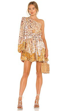 HEMANT AND NANDITA Kalon One Shoulder Belted Mini Dress in White & Cyber from Revolve.com | Revolve Clothing (Global)