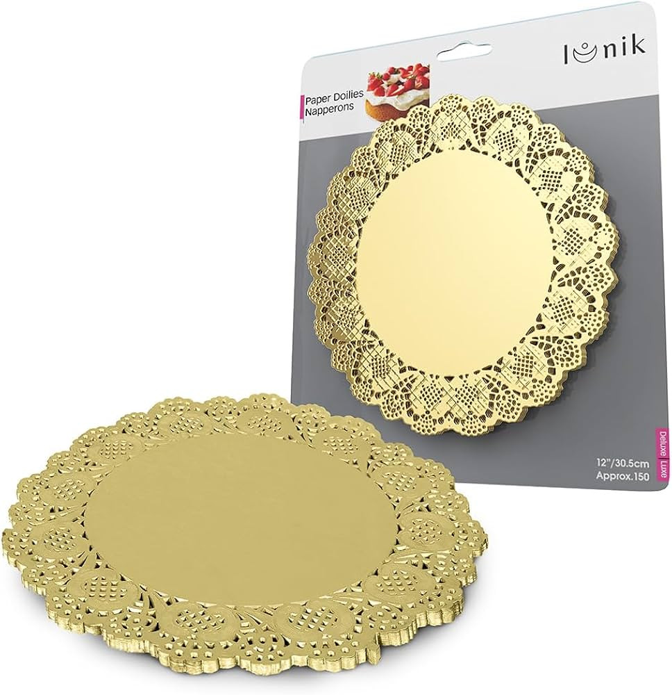IUNIK–150 Pcs 12 Inch Disposable Doilies Paper, lace placemats, gold placemats,disposable place... | Amazon (US)