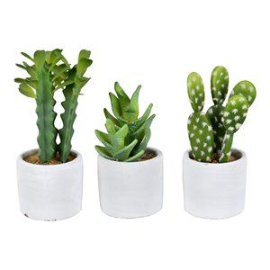 Vickerman 7" Plastic Potted Artificial Cactus Plants in Green (Set of 3) | Cymax