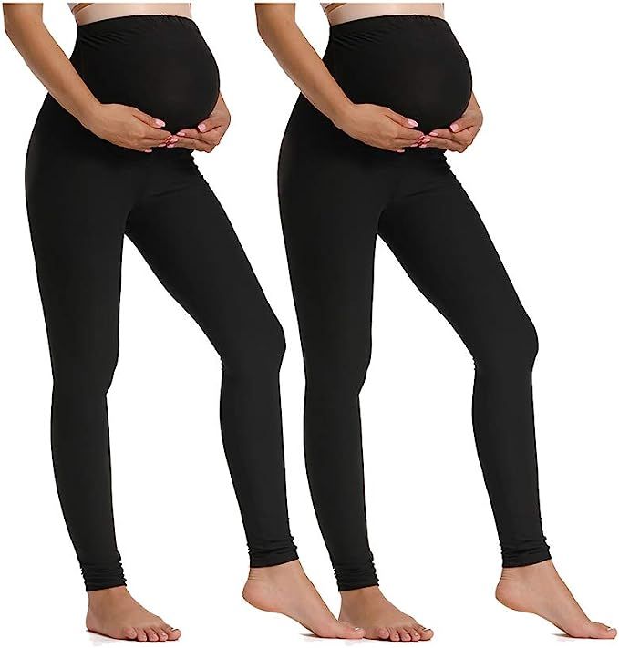 Foucome Women's Maternity Leggings Over The Belly Pregnancy Active Workout Yoga Tights Pants | Amazon (US)