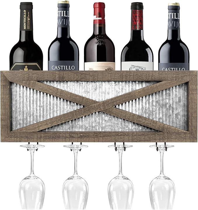Autumn Alley Rustic Barn Door Wine Rack with Glass Storage - Country Home Decor Rustic Farmhouse ... | Amazon (US)