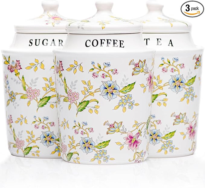 25DOL Coffee Tea Sugar Canister Set with Airtight Lids - Elegant Flower Kitchen Canisters Set of ... | Amazon (US)