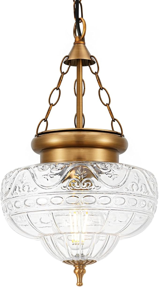 Vintage Pendant Light - Bronze Gold Pendant Lights Kitchen Island with Floral Glass, Brass Penant... | Amazon (US)