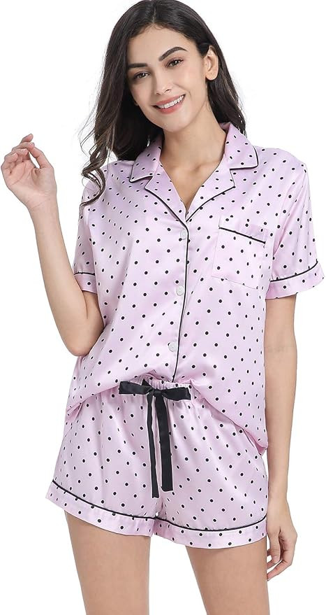 Serenedelicacy Women's Satin Pajama Set 2-Piece Sleepwear Loungewear Button Down Short Sleeve PJ ... | Amazon (US)
