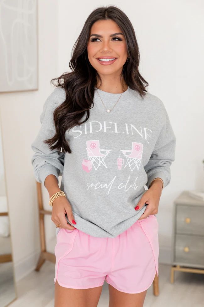 Sideline Social Club Light Grey Oversized Graphic Sweatshirt | Pink Lily