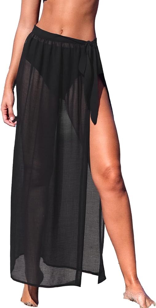 CUPSHE Women Long Length Sarong Tie Waist Sheer Cover Up Solid | Amazon (US)