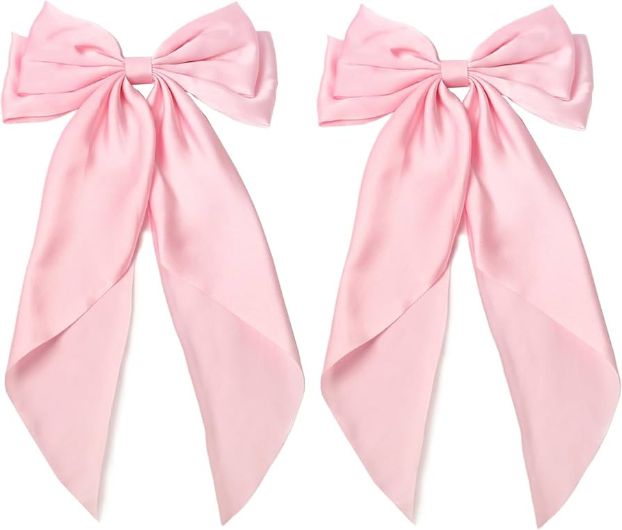 Furling Pompoms Hair Bows for Women,Large Satin Silky Hair Bow Clips Ribbon Long Tail French Barr... | Amazon (US)