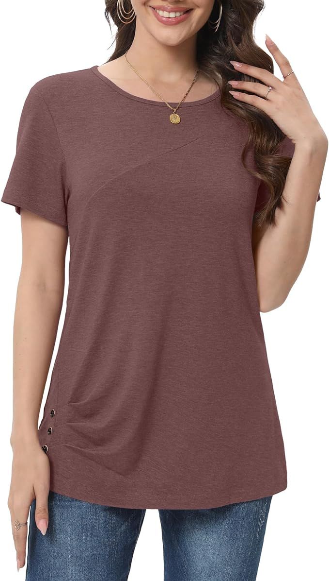 Womens Tops Casual Short Sleeve Summer T Shirts Crewneck Blouses Dressy Trendy Tunics | Amazon (US)