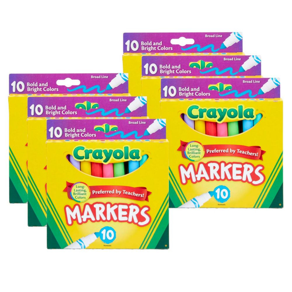 Crayola Broad Line Markers, Bold & Bright Colors, 10 Per Pack, 6 Packs | Oriental Trading Company