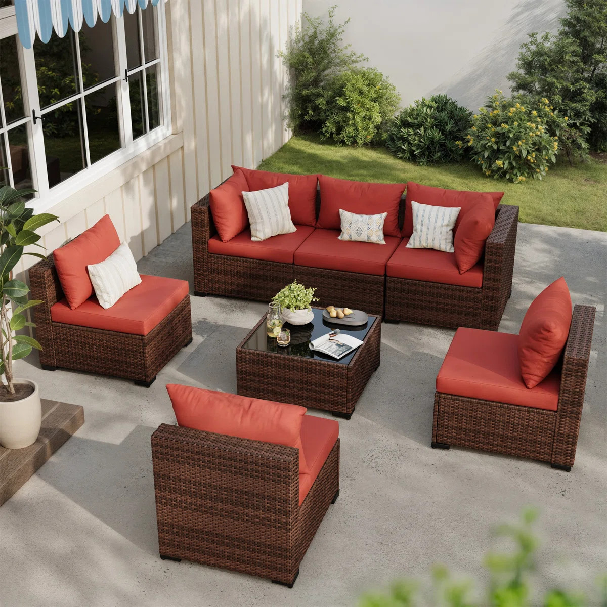 7 Piece Patio Conversation Set With Coffee Table And Cushions | Wayfair North America