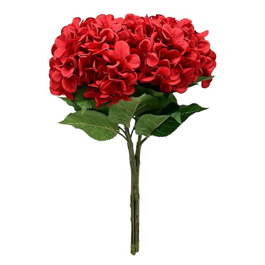 Artificial/Fake/Faux Flowers - Hydrangea Red 4PCS for Wedding, Home, Party, Restaurant | Amazon (US)