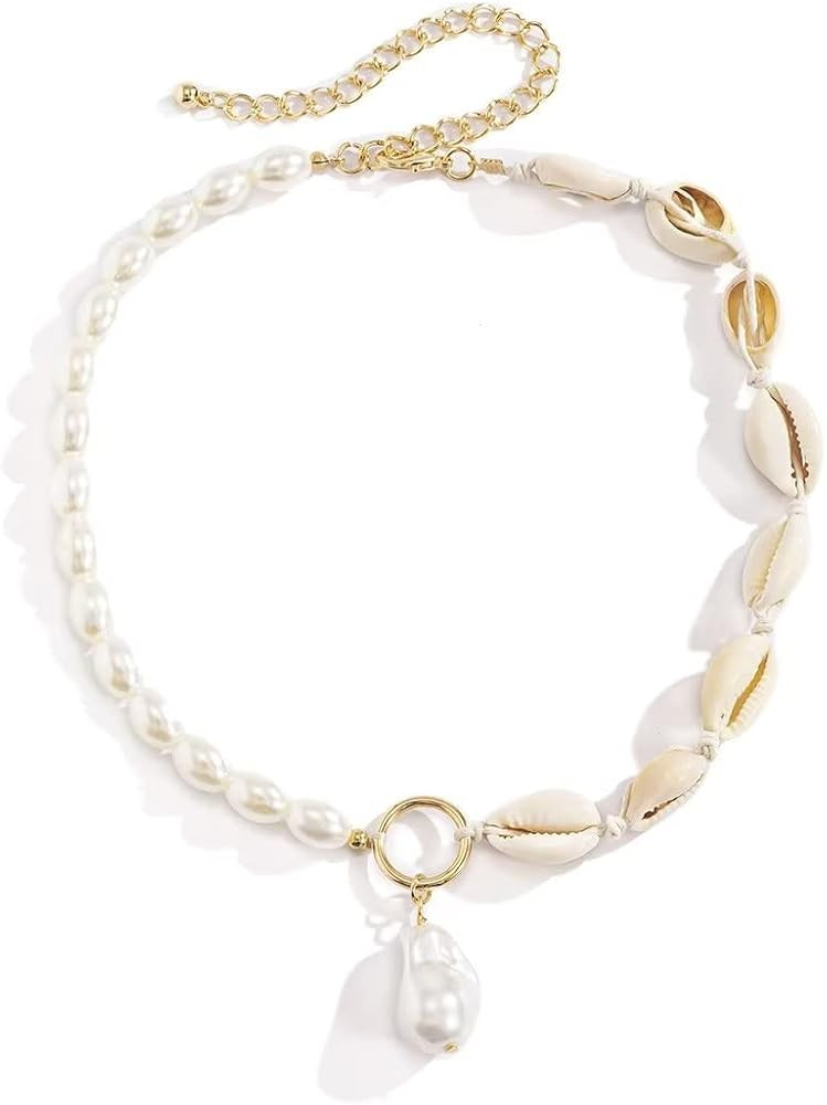 Seashell Necklace Gold Starfish Necklace Bohemian Beach Imitation Pearl Necklaces For Women Girls... | Amazon (US)